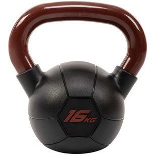 Гиря тренировочная цельная обрезиненная с окрашенной ручкой LiveUp Urethane LS2050-16 вес 16кг черный-бордовый LS2050-16 фото