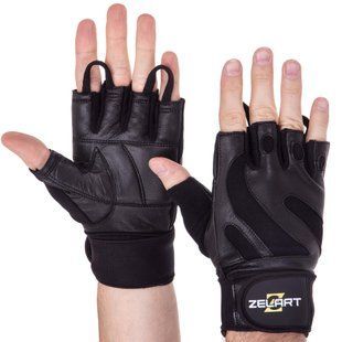 Рукавиці для фітнесу та важкої атлетики шкіряні Zelart SB-161064 S-XXL чорний SB-161064 фото